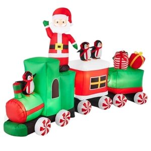 Christmas Train & Animated Santa 8.5 x 5ft Lighted Inflatable Holiday Decor Yard